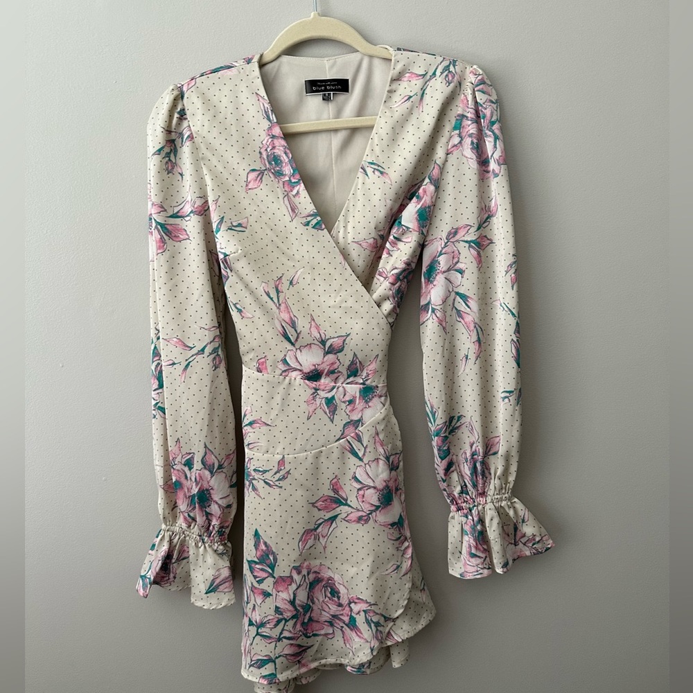 Blue Blush Floral Wrap Dress